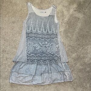 Vasna Dress Blue Layered Tiered Embroidered Lace Italy Boho Coastal Resort